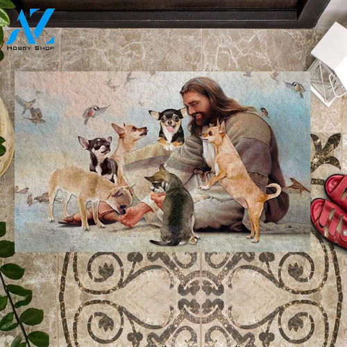 Jesus Surrounded By Chihuahuas Doormat