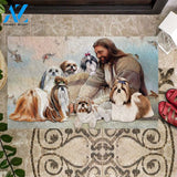 Jesus Surrounded By Shih Tzus Doormat