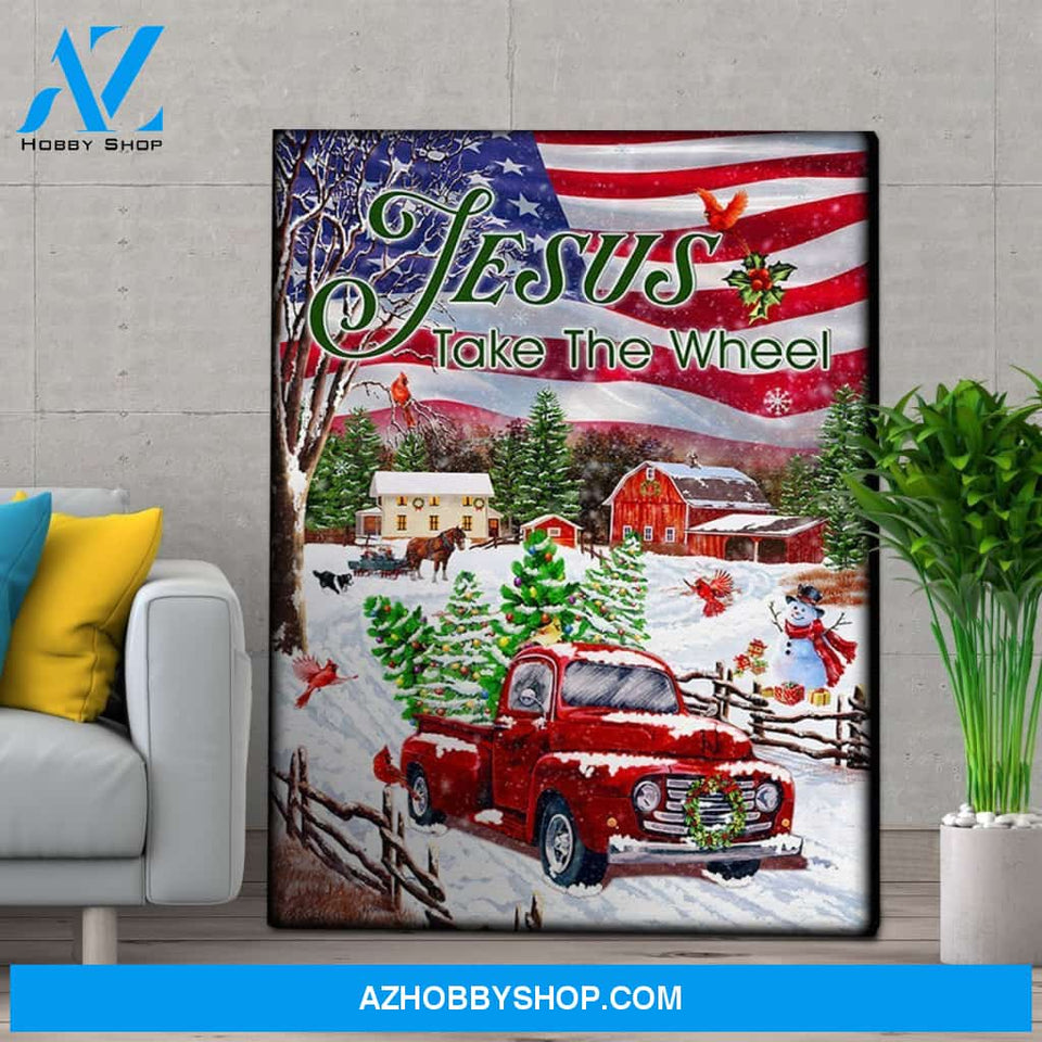 Personalized Canvas Jesus Take The Wheel Christmas Truck Wall Art For Christmas Gift Canvas Wall Art