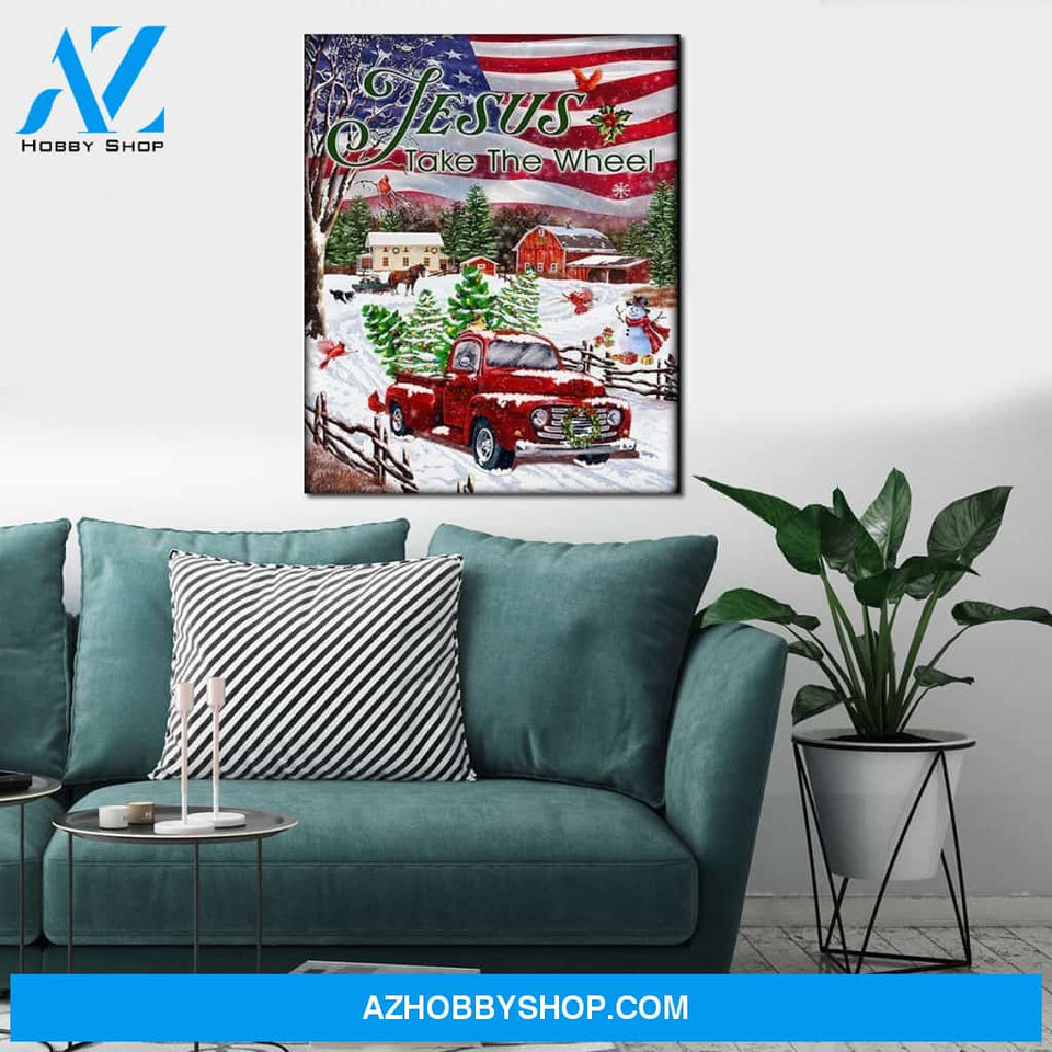 Personalized Canvas Jesus Take The Wheel Christmas Truck Wall Art For Christmas Gift Canvas Wall Art