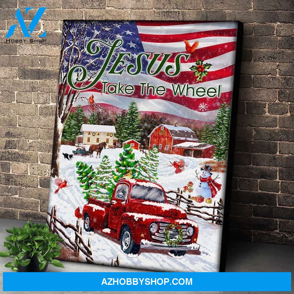 Personalized Canvas Jesus Take The Wheel Christmas Truck Wall Art For Christmas Gift Canvas Wall Art