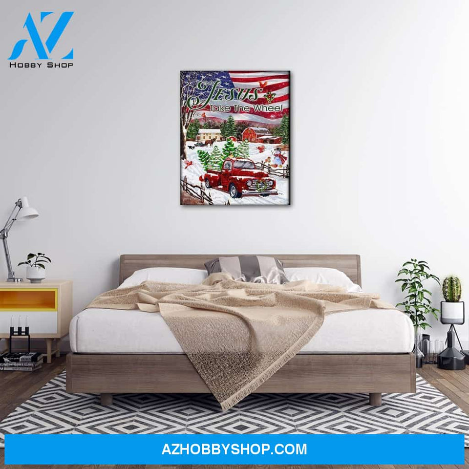 Personalized Canvas Jesus Take The Wheel Christmas Truck Wall Art For Christmas Gift Canvas Wall Art