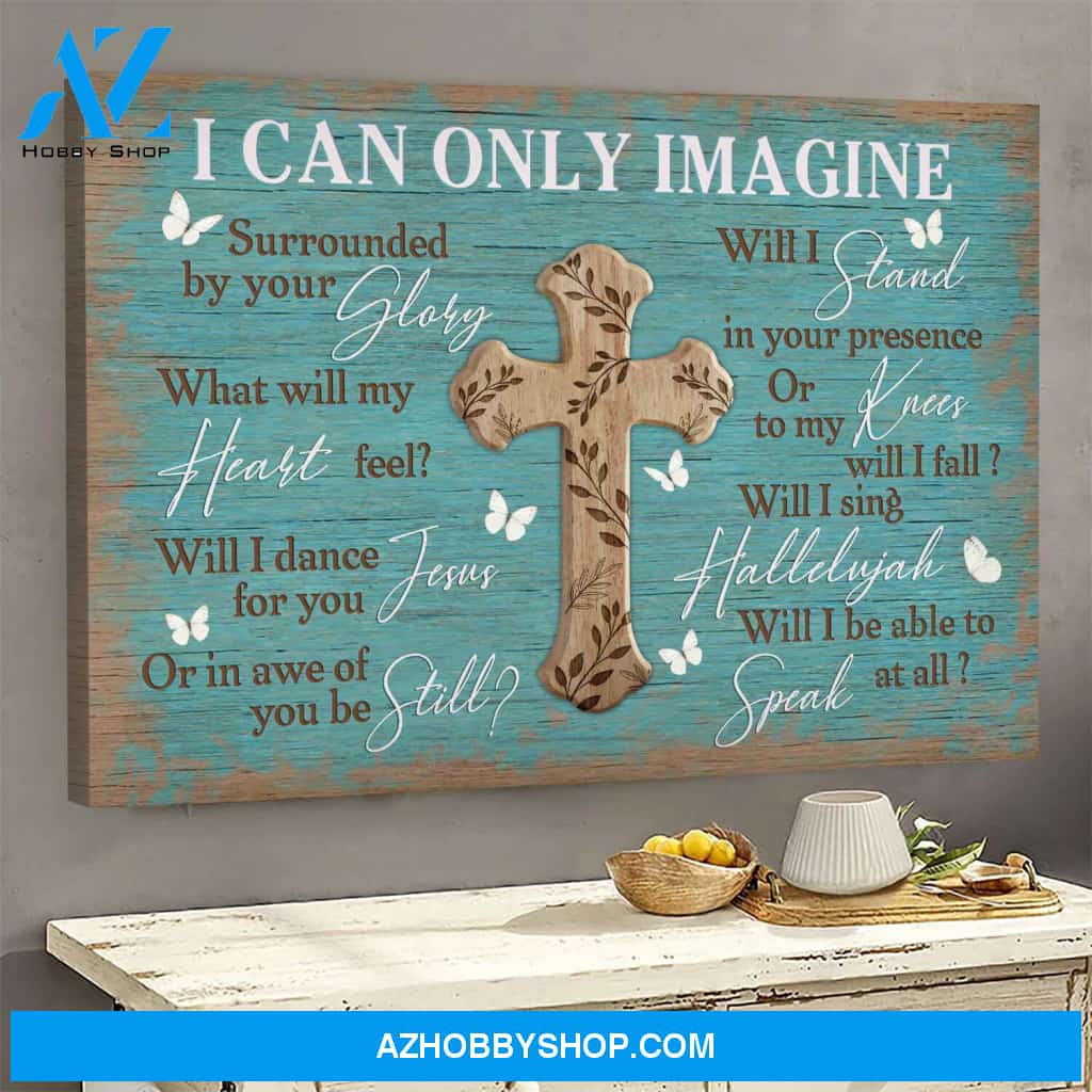 Jesus - The cross on blue background - I can only imagine - Landscape Canvas Prints, Wall Art
