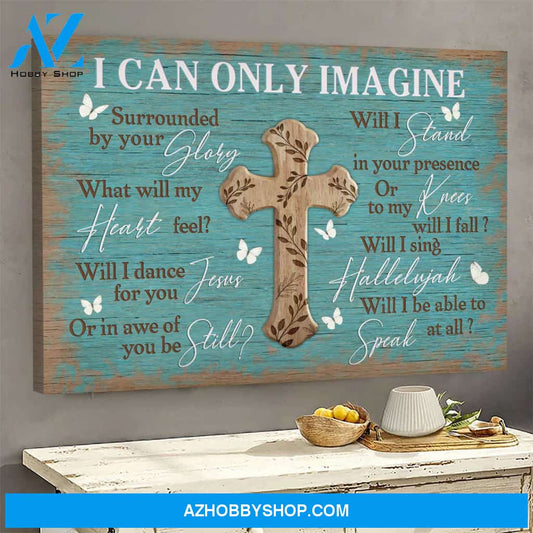 Jesus - The cross on blue background - I can only imagine - Landscape Canvas Prints, Wall Art