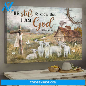 Jesus - The lambs - Be still and know that I am God - Landscape Canvas Prints, Wall Art