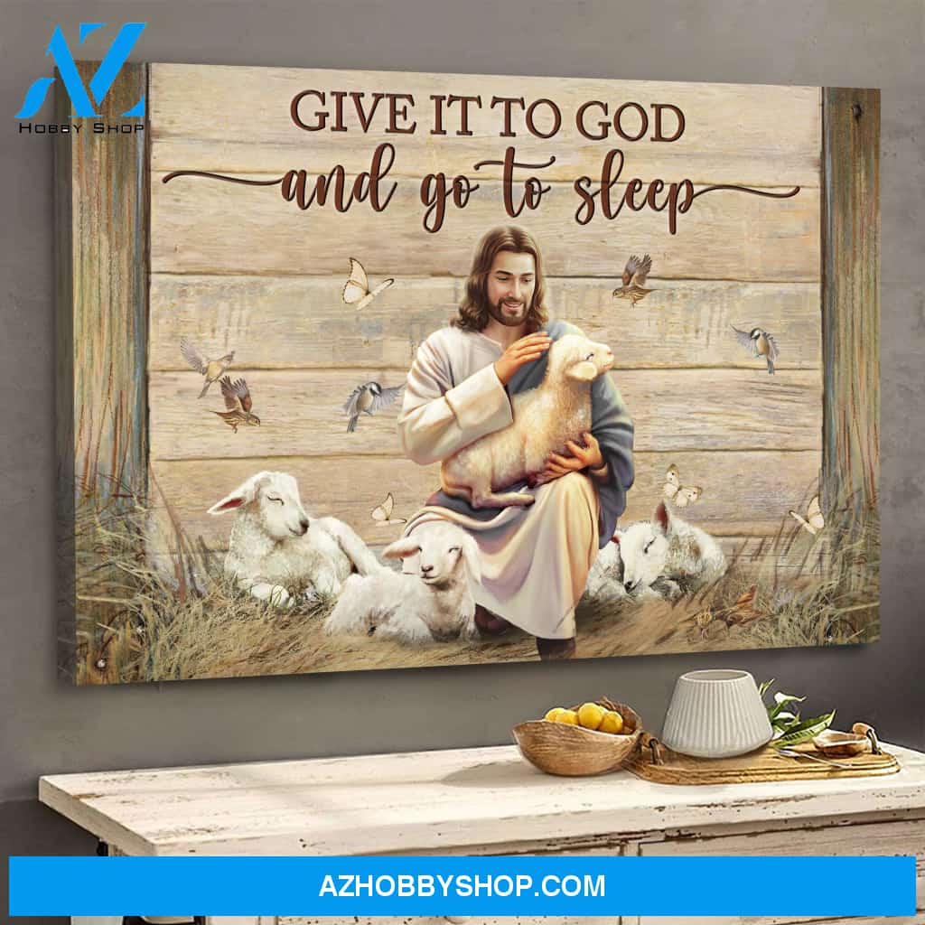 Jesus the the lambs - Give it to God and go to sleep - Landscape Canvas Prints, Wall Art