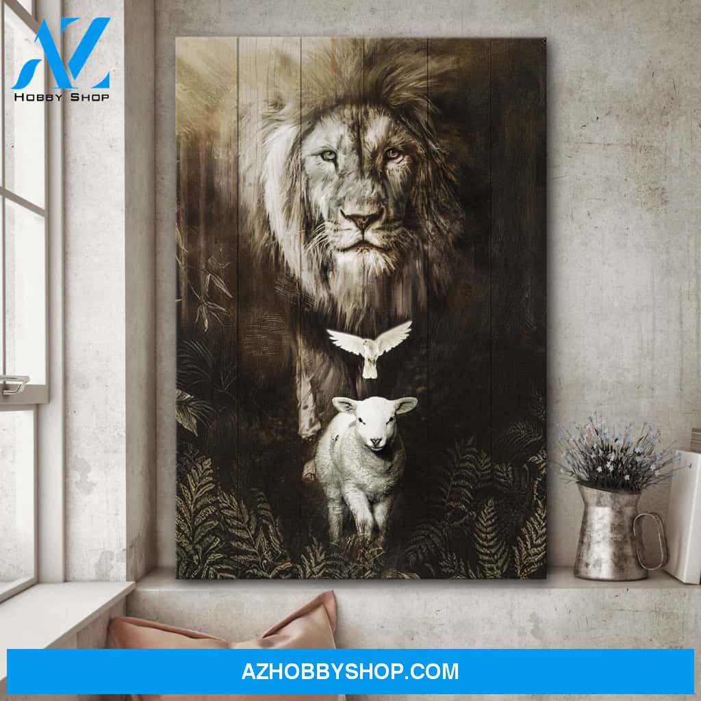 Jesus - The Lion, the Lamb and the White Dove - Portrait Canvas Prints, Wall Art