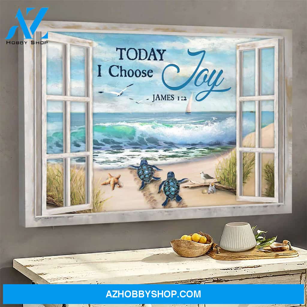 Jesus - Turtle going to the sea - Today I choose joy - Landscape Canvas Prints, Wall Art