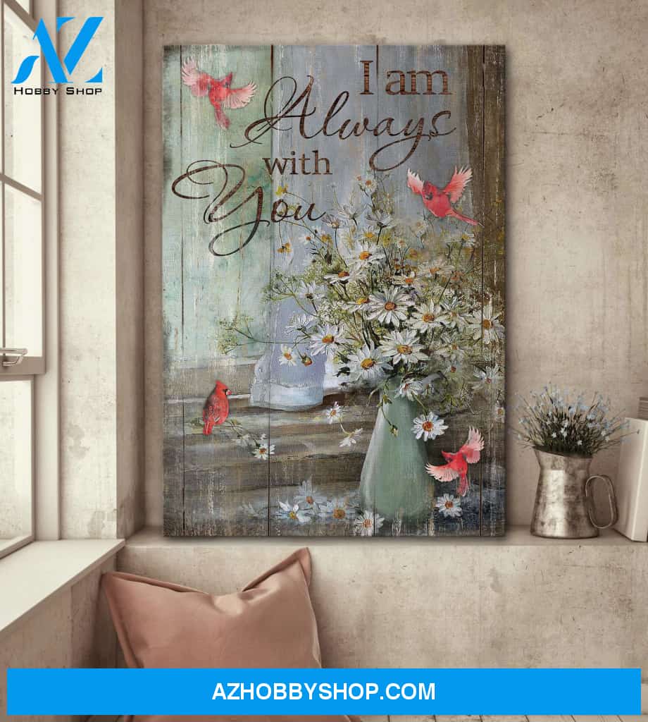 Jesus - Vintage daisy vase with cardinal - Just breathe - Portrait Canvas Prints, Wall Art