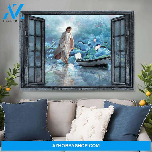 Jesus - Walking on water - Beautiful Lotus Lake - Landscape Canvas Prints, Wall Art