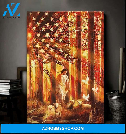 Jesus - Walking with the lambs Poster/Canvas Wall Art