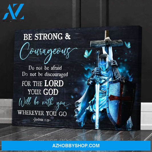 Jesus - Warrior and wooden cross - Your God will be with you wherever you go - Landscape Canvas Prints, Wall Art