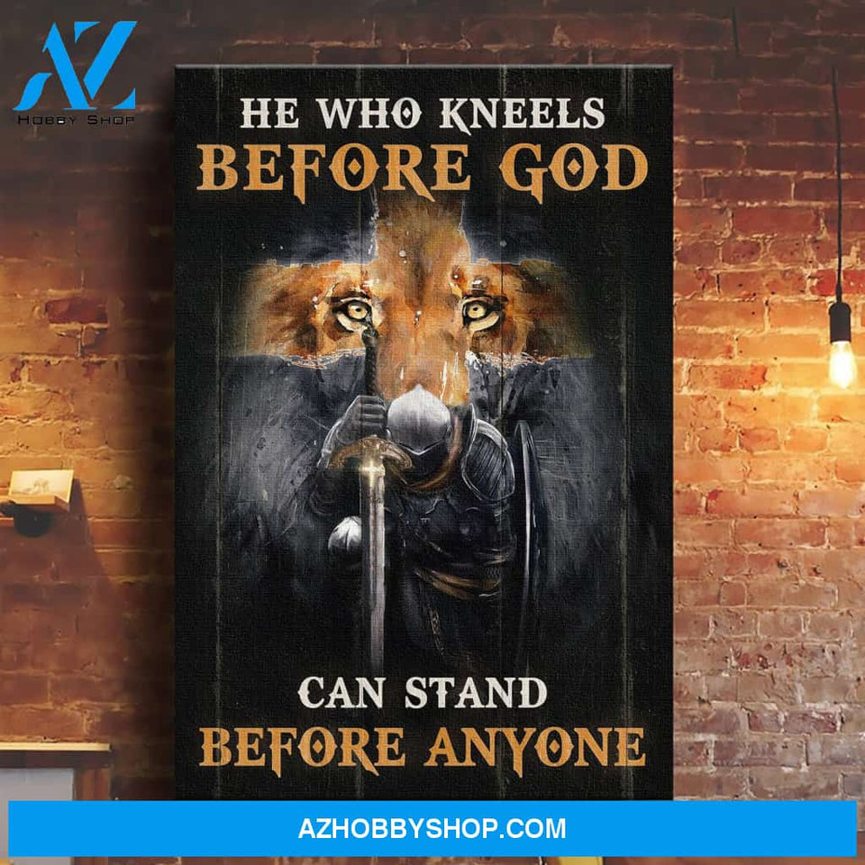 Jesus - Warrior with Lion - He who kneels before God can stand before anyone - Canvas Prints, Wall Art