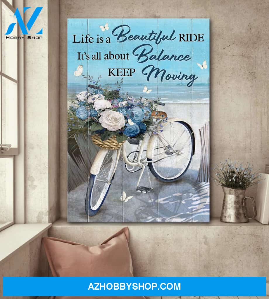 Jesus - White bicycle on the beach - Life is a beautiful ride - Portrait Canvas Prints, Wall Art