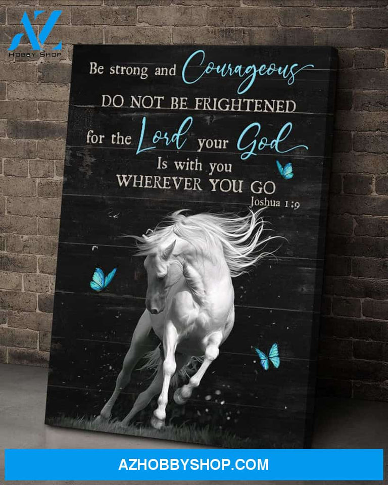 Jesus - White horse and blue butterfly - Your God is whit you wherever you go - Portrait Canvas Prints, Wall Art