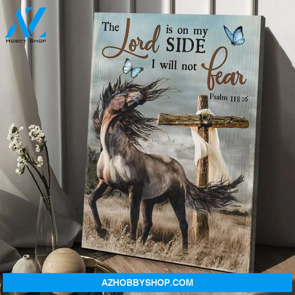 Jesus - Wild Horse And Wooden Cross - The Lord Is On My Side - Portrait Canvas Print - Wall Decor Visual Art