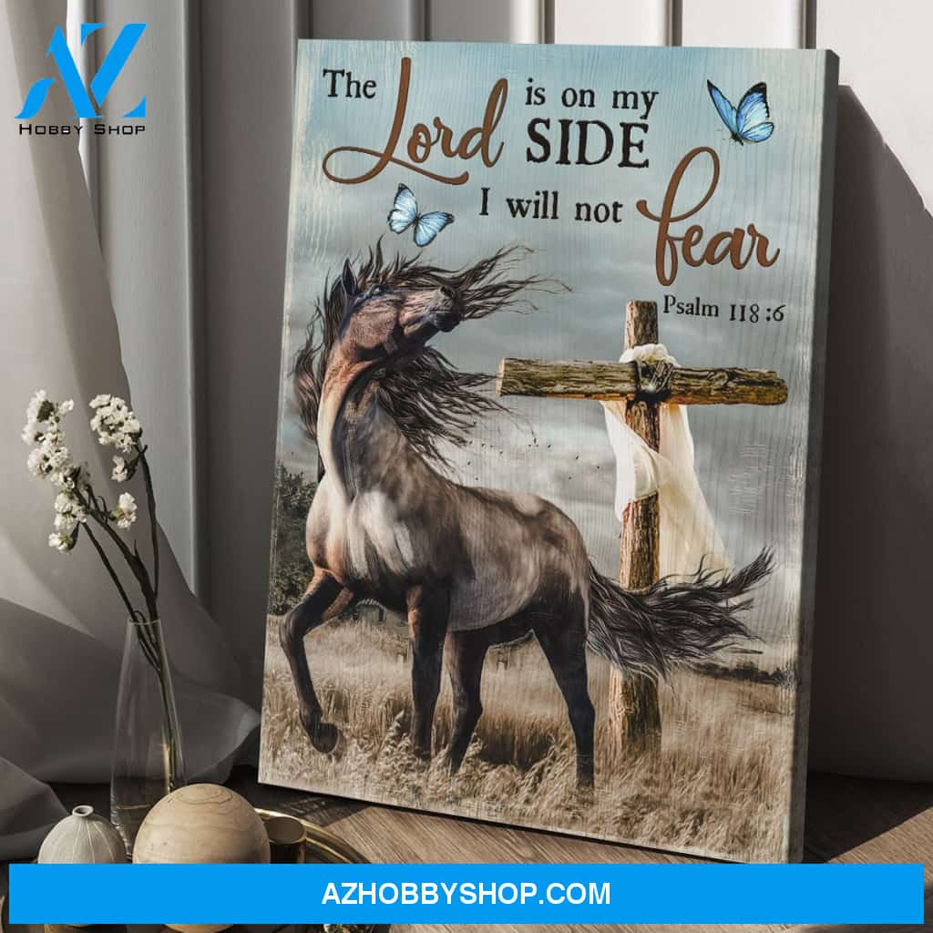 Jesus - Wild Horse and wooden cross - The Lord is on my side - Portrait Canvas Prints, Wall Art