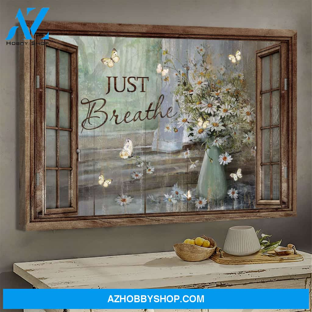 Jesus - Window Frame - Daisy Flower Vase - Just breathe - Landscape Canvas Prints, Wall Art