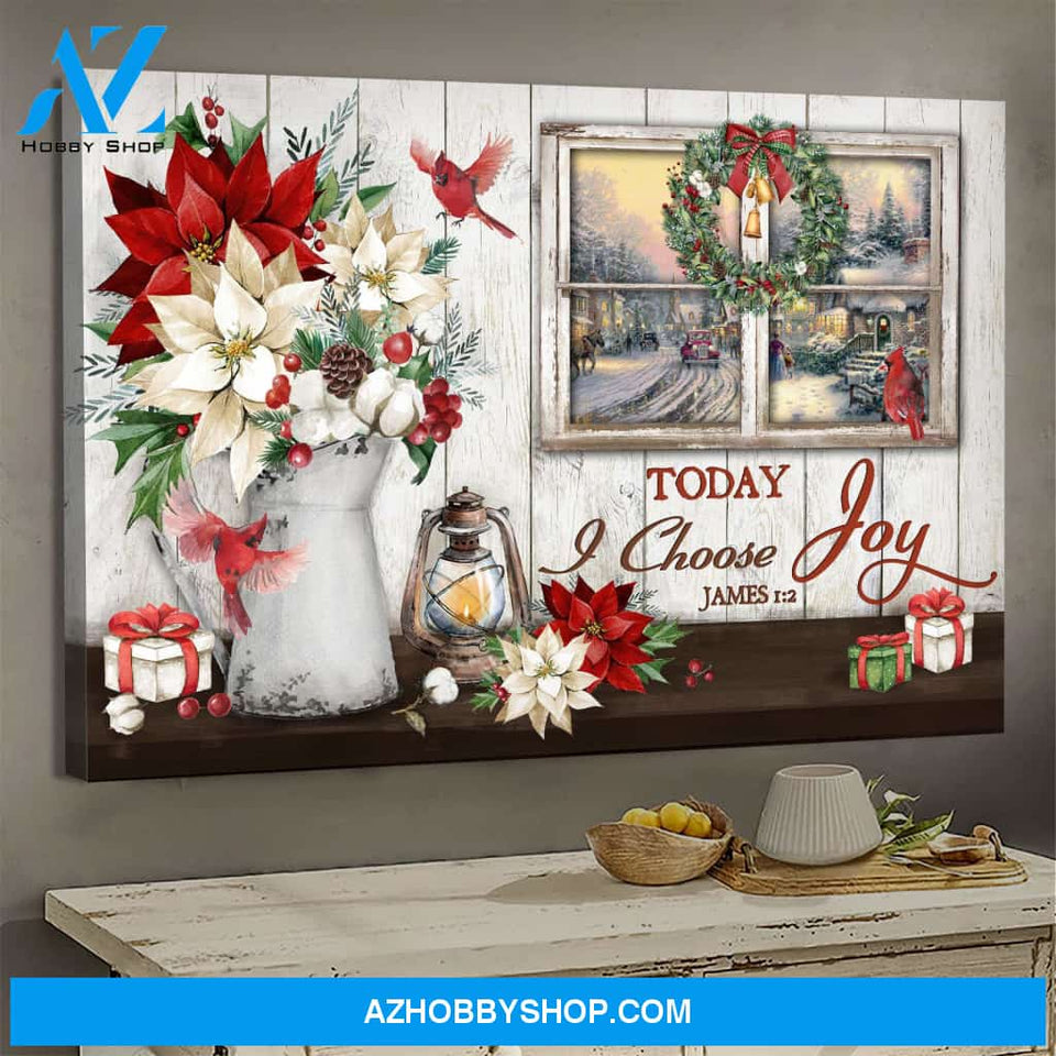 Jesus - Winter Christmas scene through window - Today I choose joy - Landscape Canvas Prints, Wall Art