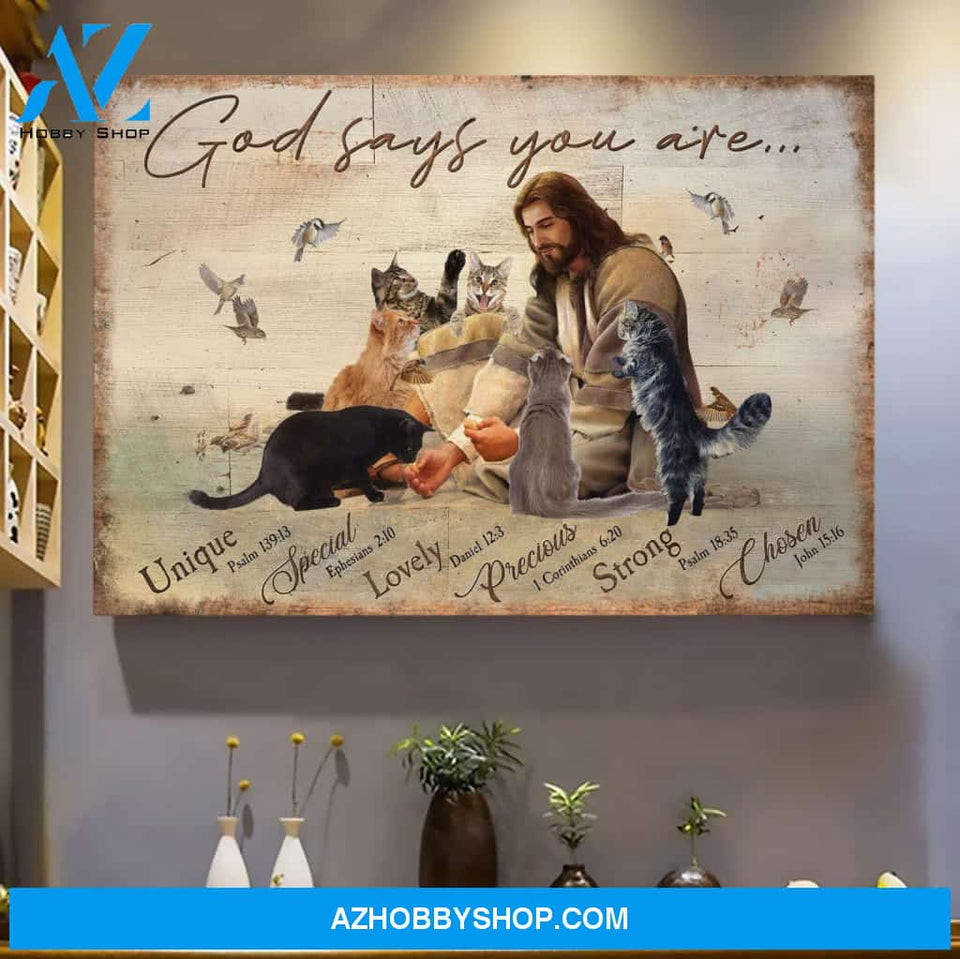 Jesus - Jesus with cats - God says you are - Landscape Canvas Print - Wall Art