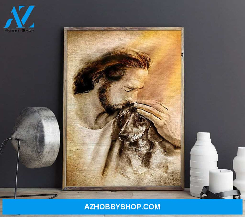 Jesus With Lovely Dachshund Canvas And Poster, Wall Decor Visual Art