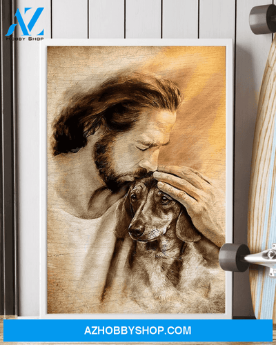 Jesus With Lovely Dachshund Canvas | For Dachshund Lover Canvas | Painting 3D Printed Design Canvas Wall Art, Wall Decor Visual Art