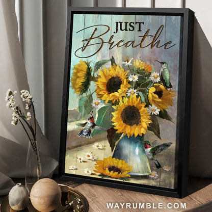 Abstract painting, Sunflower vase, Hummingbird drawing, Just breathe - Jesus Portrait Canvas Prints, Home Decor Wall Art