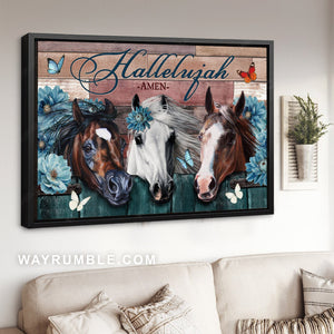 Horse painting, Rustic farmhouse, Colorful butterflies, Blue flower, Hallelujah - Jesus Landscape Canvas Prints, Home Decor Wall Art