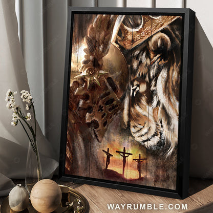 Lion of Judah, Warrior of Christ, Crucifixion of Jesus, Religious painting - Jesus Portrait Canvas Prints, Home Decor Wall Art