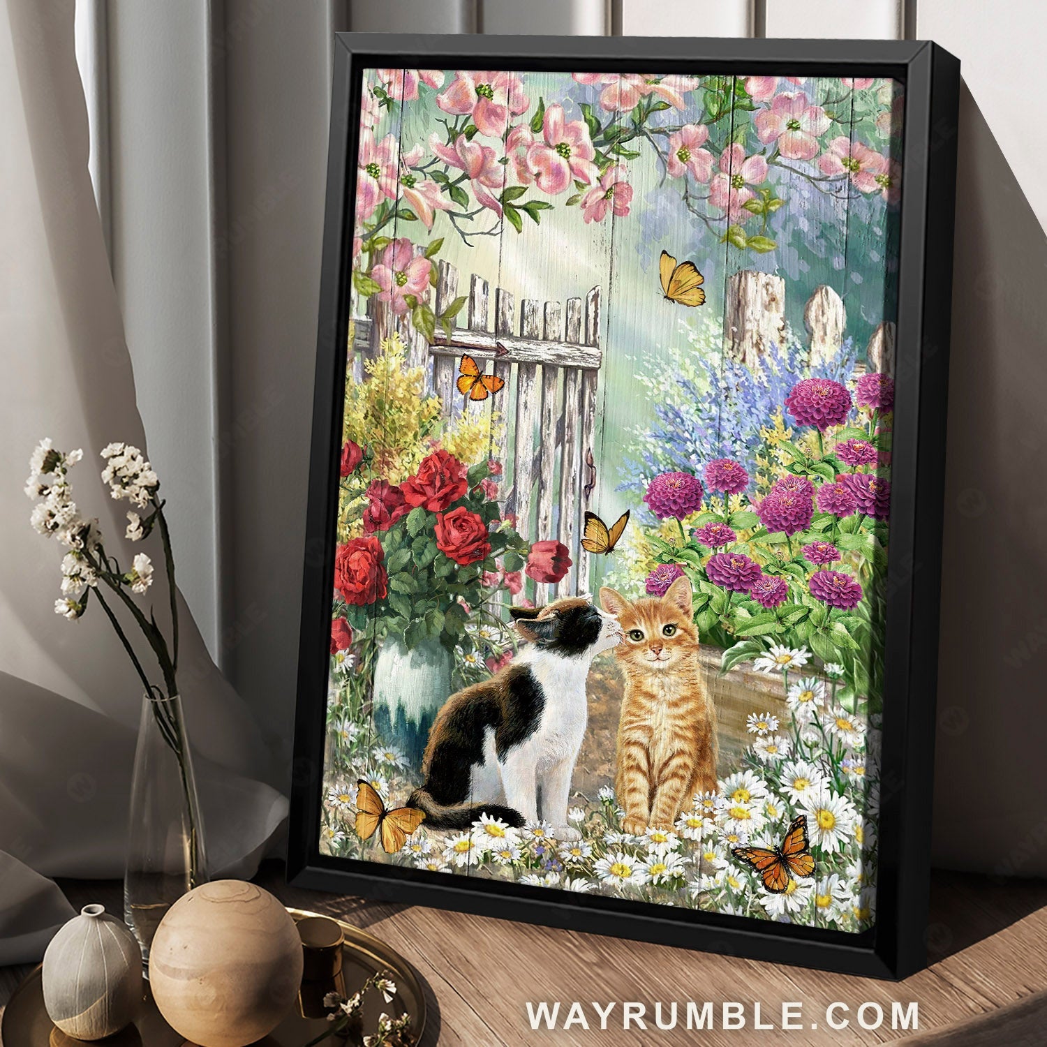 Kitten painting, Flower garden, Red roses, Monarch butterfly, Daisy flowers - Jesus Portrait Canvas Prints, Home Decor Wall Art