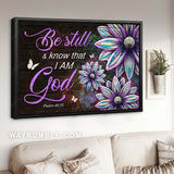 Abstract flower painting, White butterfly, Bible verse, Be still & know that I am God - Jesus Landscape Canvas Prints, Home Decor Wall Art