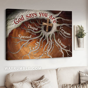 Abstract tree roots, Wooden cross painting, Bible verses, God says you are - Jesus Landscape Canvas Prints, Home Decor Wall Art