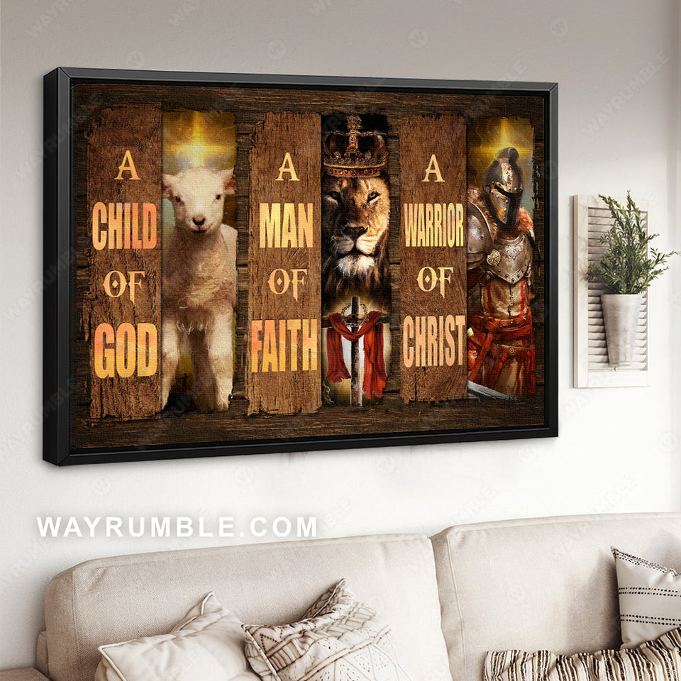 Lion of Judah, Cross, Lamb painting, A child of God, Man of faith, Warrior of Christ - Jesus Landscape Canvas Prints, Home Decor Wall Art