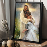 Abstract Jesus painting, Jesus hug, Religious gift, Daisy field, In the arms of God - Jesus Portrait Canvas Prints, Christian Wall Art