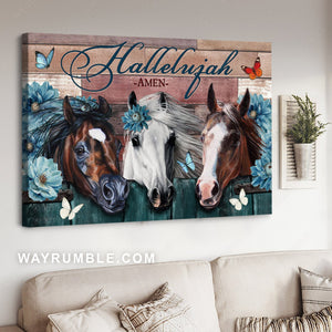 Horse painting, Rustic farmhouse, Colorful butterflies, Blue flower, Hallelujah - Jesus Landscape Canvas Prints, Home Decor Wall Art