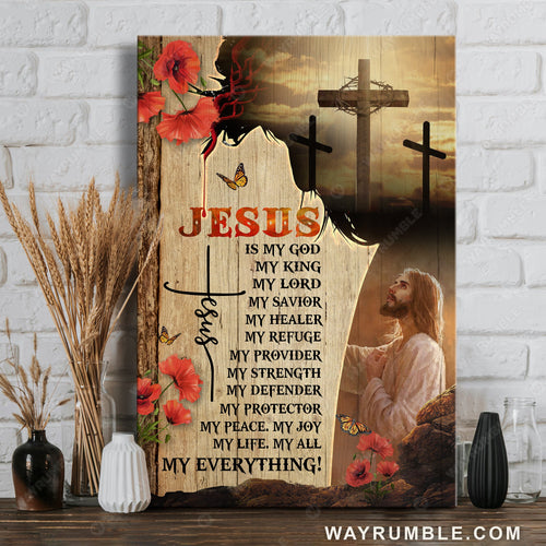 Jesus painting, Monarch butterfly, Red poppy flower, Jesus is my everything - Jesus Portrait Canvas Prints, Christian Wall Art