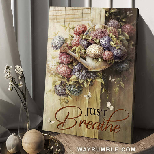 Beautiful watercolor flowers, White butterfly, Vintage painting, Just breathe - Jesus Portrait Canvas Prints, Home Decor Wall Art