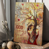 Abstract tree painting, Red cardinal, Autumn season, Bible verses, God says you are - Jesus Portrait Canvas Prints, Home Decor Wall Art