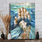 Blue ocean, Abstract painting, Lamb of God, Daisy flower, In God's hand - Jesus Portrait Canvas Prints, Home Decor Wall Art