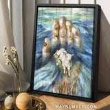 Blue ocean, Abstract painting, Lamb of God, Daisy flower, In God's hand - Jesus Portrait Canvas Prints, Home Decor Wall Art
