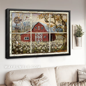 Rustic farmhouse, Dandelion field, Watercolor hummingbird, Peaceful farm - Jesus Landscape Canvas Prints, Home Decor Wall Art