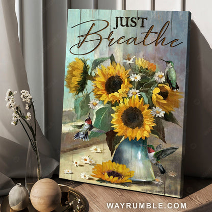 Abstract painting, Sunflower vase, Hummingbird drawing, Just breathe - Jesus Portrait Canvas Prints, Home Decor Wall Art