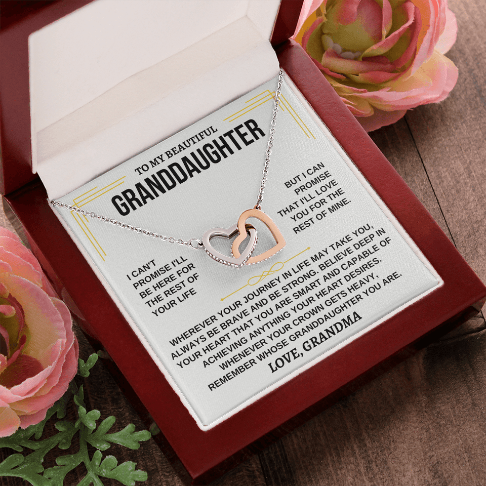 To My Granddaughter - Love Grandma - Beautiful Gift Set - Interlocking Hearts Necklace