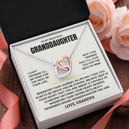 To My Granddaughter Necklace - Always Be Brave, Be Strong, Love Grandpa - Beautiful Gift Set,  InterLocking Hearts Necklace