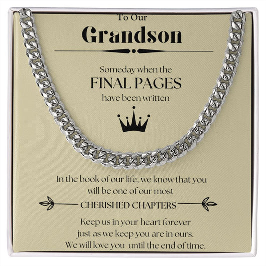 Cherished Chapters Cuban Chain Necklace Gift For Grandson Christmas Graduation Birthday Present For Men