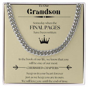 Cherished Chapters Cuban Chain Necklace Gift For Grandson Christmas Graduation Birthday Present For Men