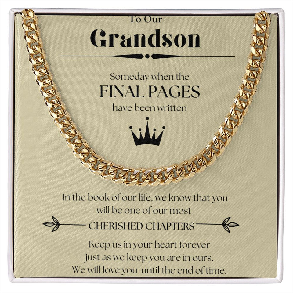 Cherished Chapters Cuban Chain Necklace Gift For Grandson Christmas Graduation Birthday Present For Men