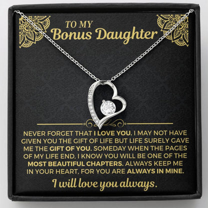 To My Bonus Daughter Necklace - Forever Love Gift Set - Necklace for Daughter from Dad, Mom