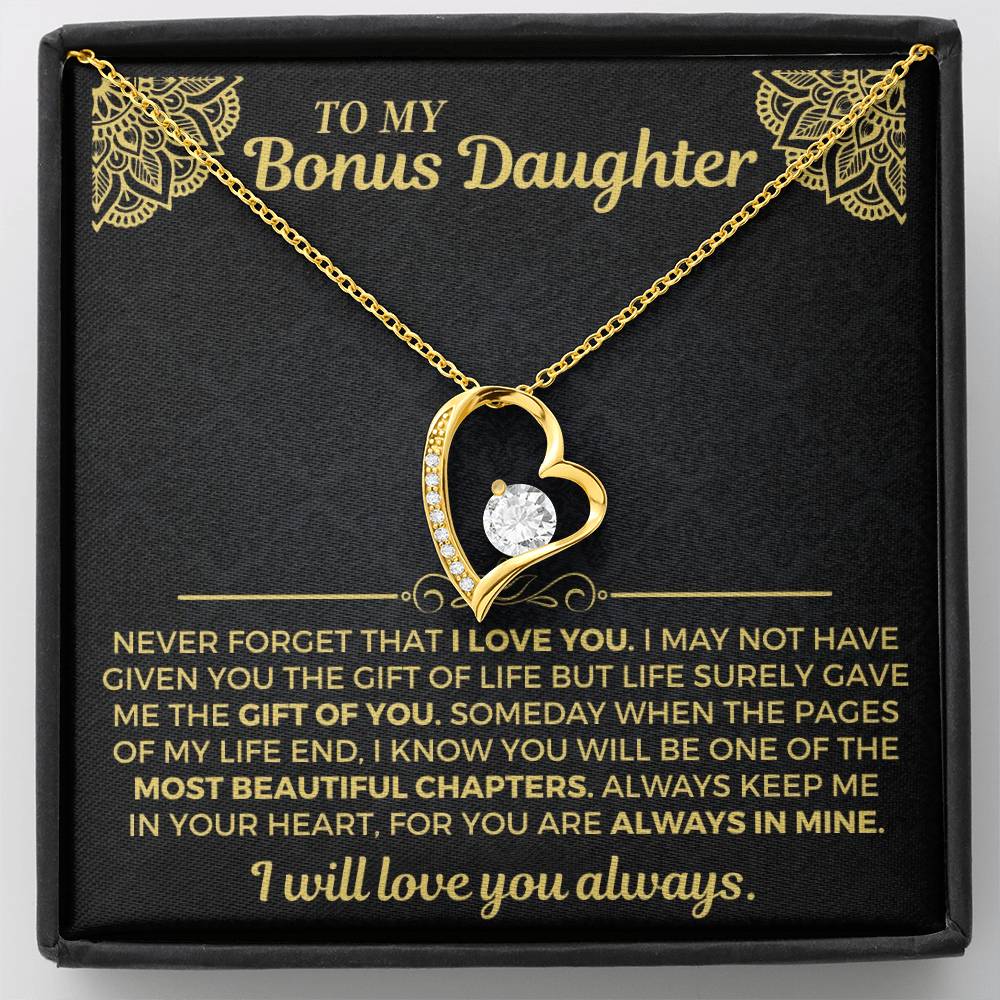 To My Bonus Daughter Necklace - Forever Love Gift Set - Necklace for Daughter from Dad, Mom