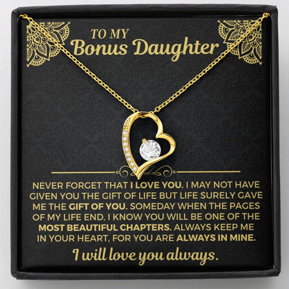 To My Bonus Daughter Necklace - Forever Love Gift Set - Necklace for Daughter from Dad, Mom